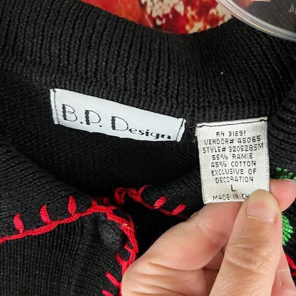 Vintage Embroidered Beaded Christmas Cardigan Sweater B.P. Design Size Large - Picture 5 of 9